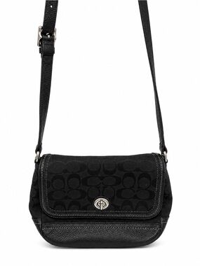 Vintage Coach Black Signature Jacquard Crossbody Bag with Turn-Lock